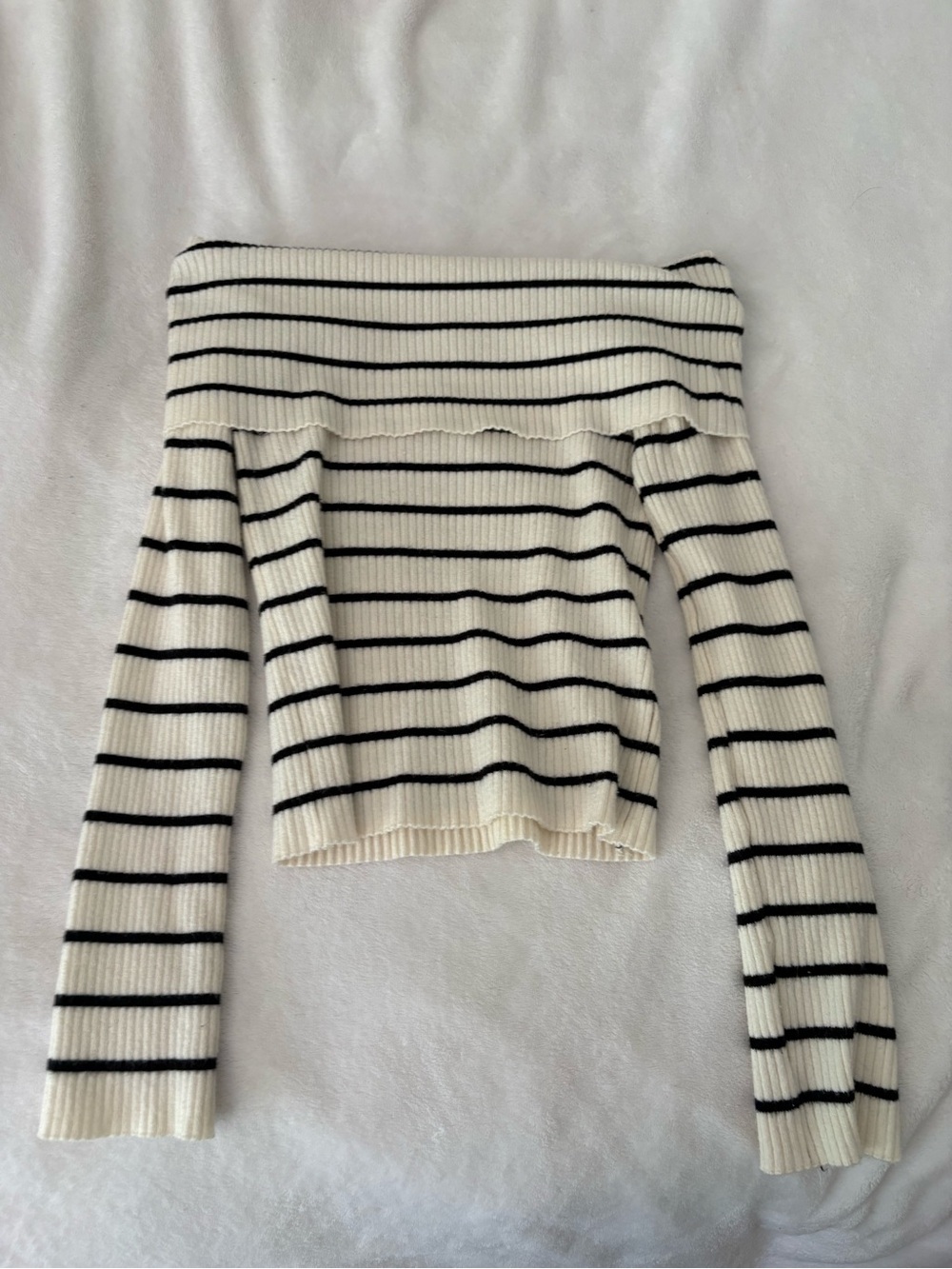 H&M Off-the-Shoulder Black & Cream Striped Knit Long Sleeve